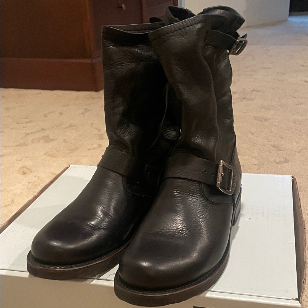 Frye Black Leather Buckle Boots - Picture 2 of 4